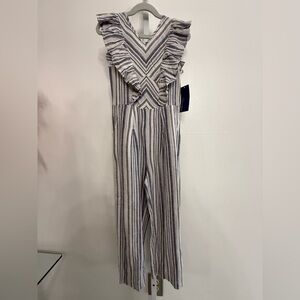 Habitual Navy and White Ruffle Romper